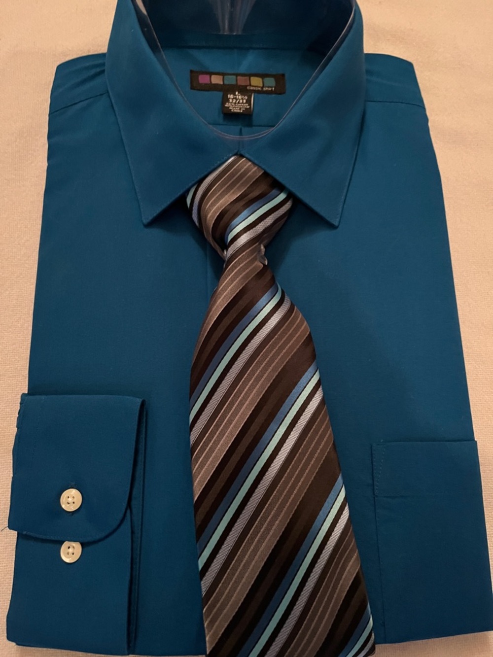Shirt dress & tie size L neck 16-16.5” sleeve length 32-33” The Perfect Match